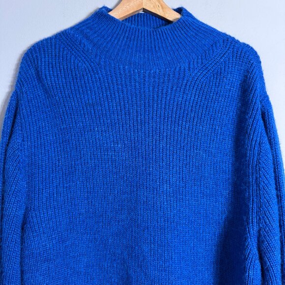 MNG Mock Neck Knit Sweater Pullover Women's Small Blue Chunky Oversized Comfy - Picture 5 of 14